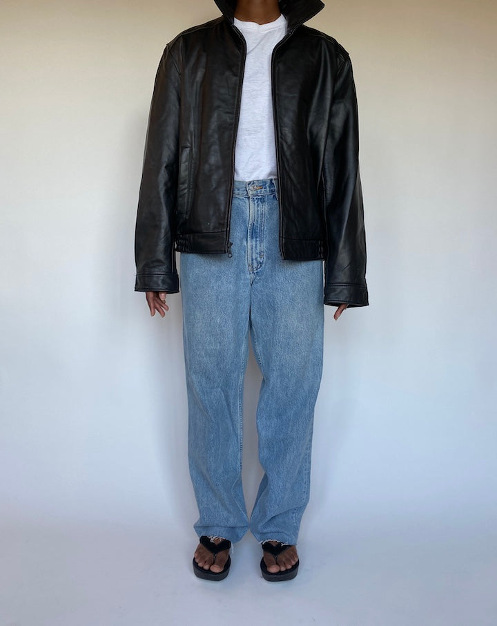VINTAGE BLACK OVERSIZED LEATHER JACKET 1290