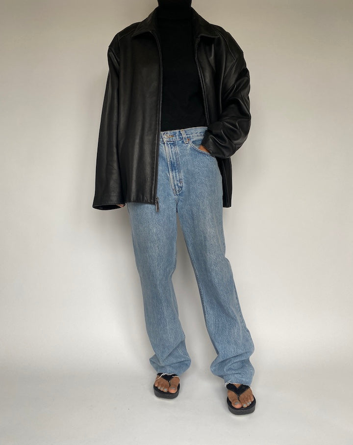 VINTAGE BLACK OVERSIZED LEATHER JACKET 1459-4