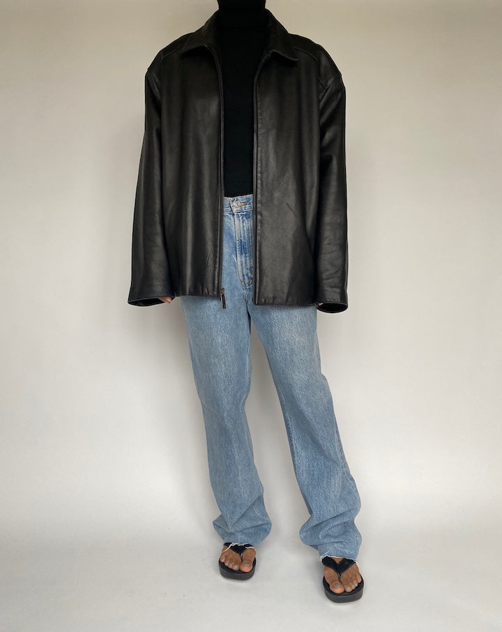 VINTAGE BLACK OVERSIZED LEATHER JACKET 1459