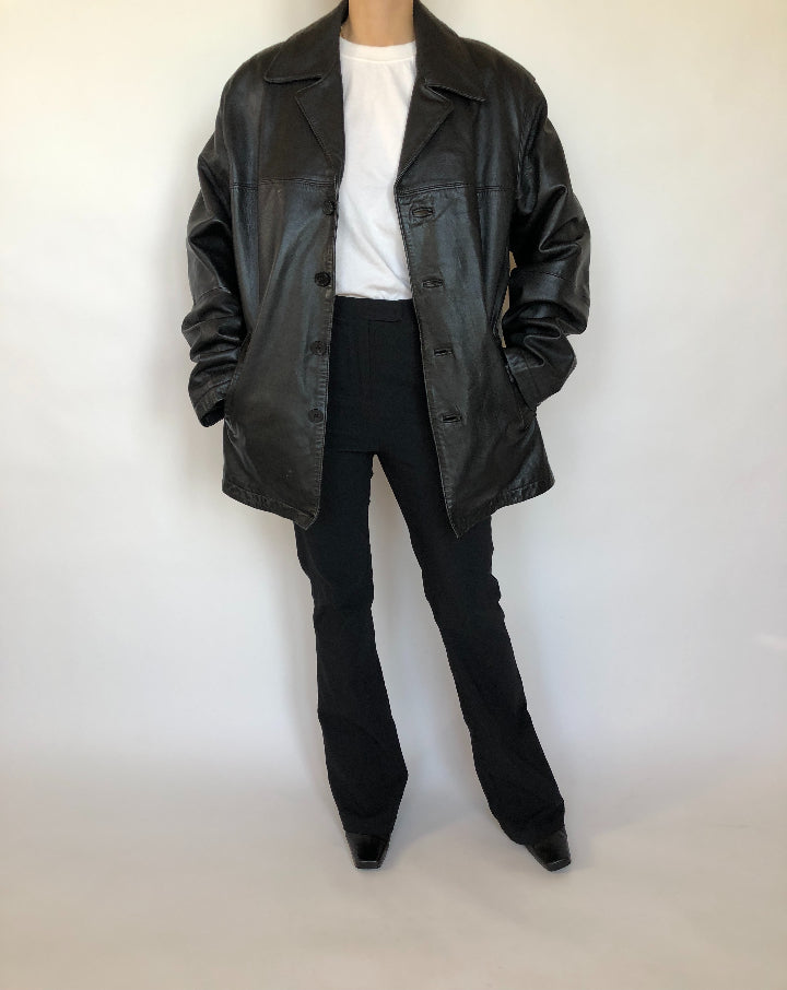 VINTAGE BLACK OVERSIZED LEATHER JACKET 347