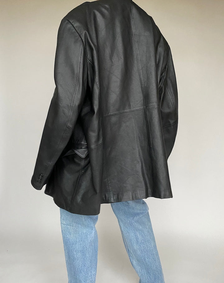 VINTAGE BLACK OVERSIZED LEATHER JACKET 519-2