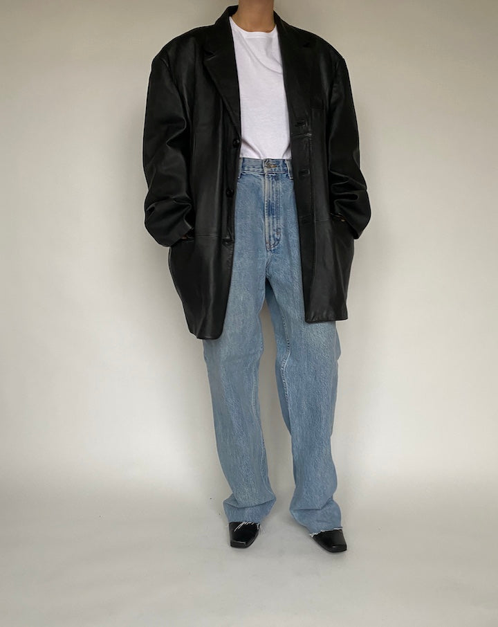 VINTAGE BLACK OVERSIZED LEATHER JACKET 519-7