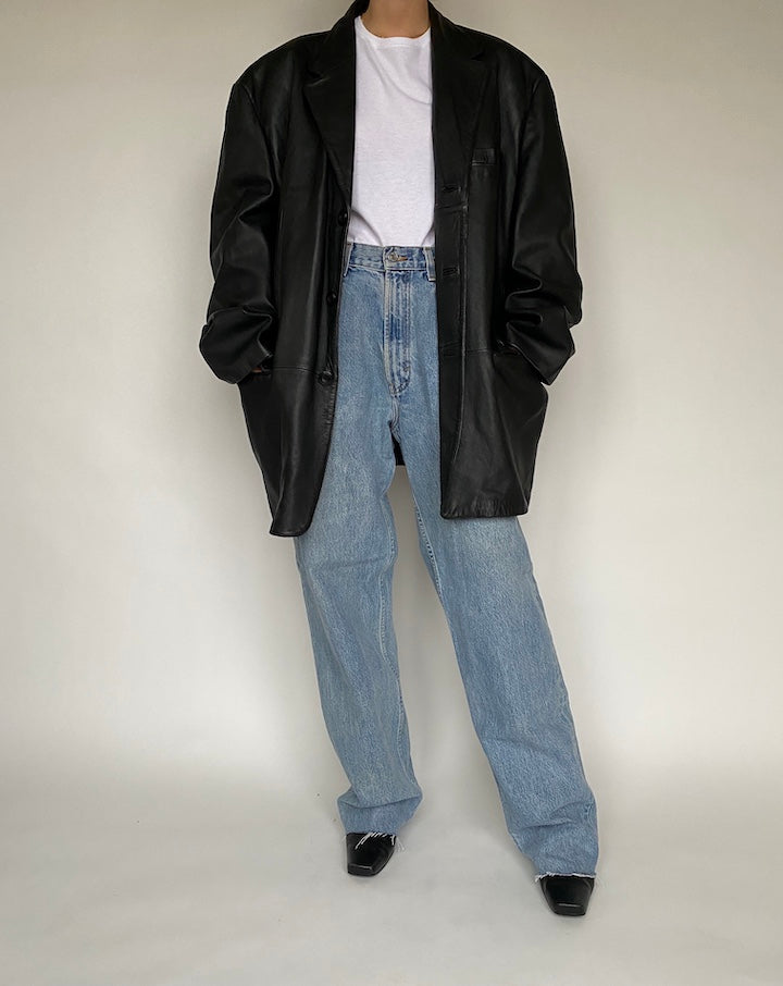 VINTAGE BLACK OVERSIZED LEATHER JACKET 519