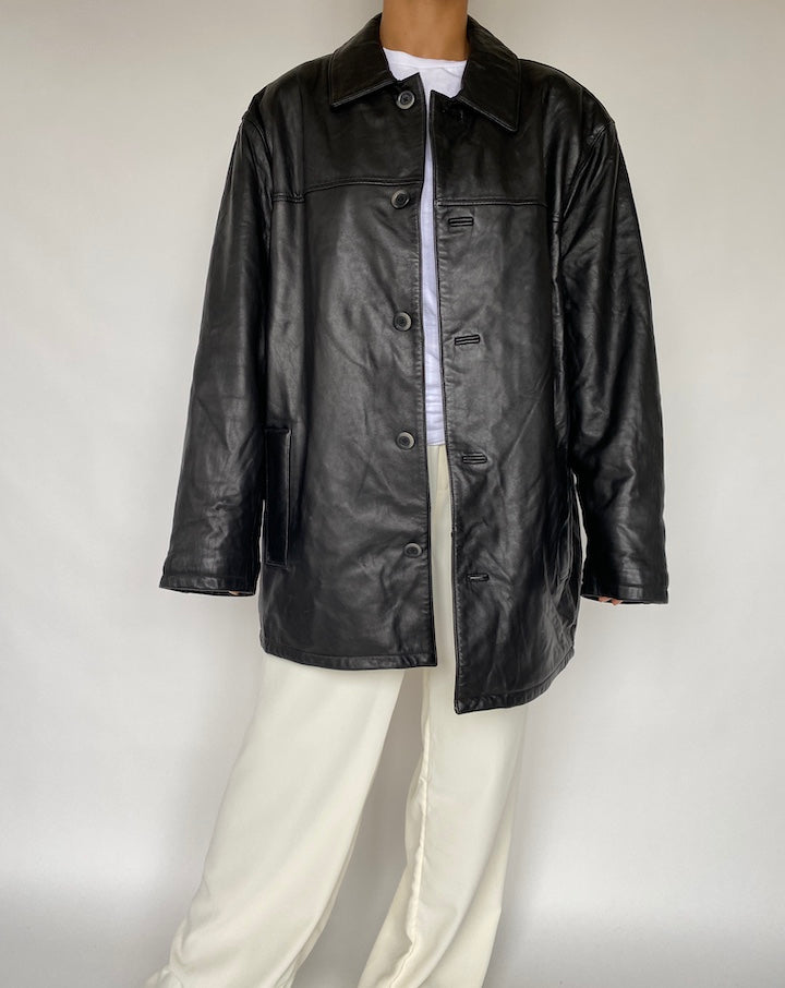 VINTAGE BLACK OVERSIZED LEATHER JACKET 805
