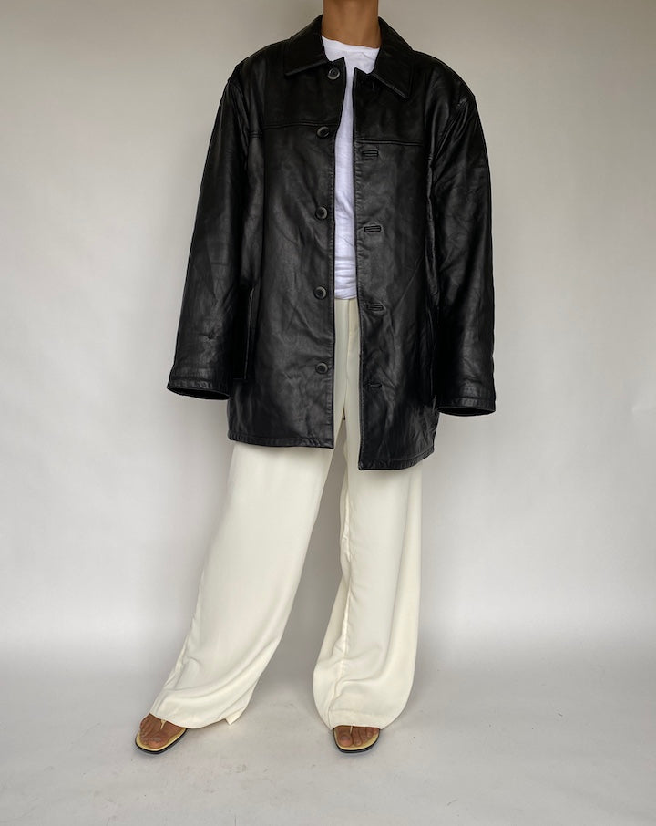 VINTAGE BLACK OVERSIZED LEATHER JACKET 805