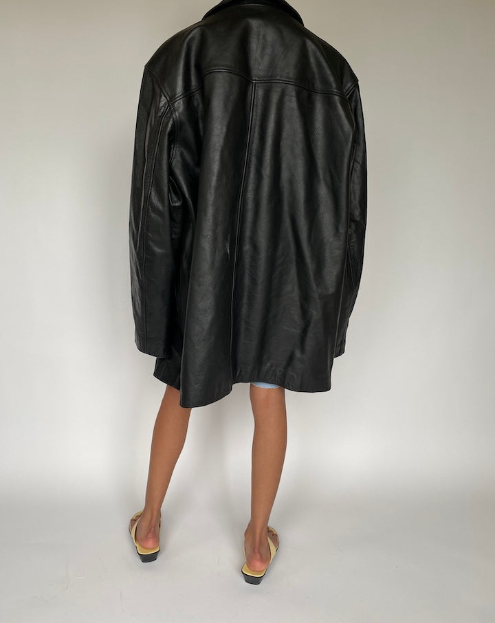 VINTAGE BLACK OVERSIZED LEATHER JACKET 835-2