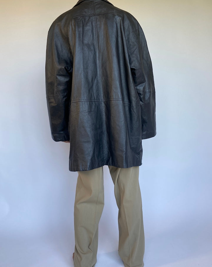 VINTAGE BLACK OVERSIZED LEATHER JACKET 968-2