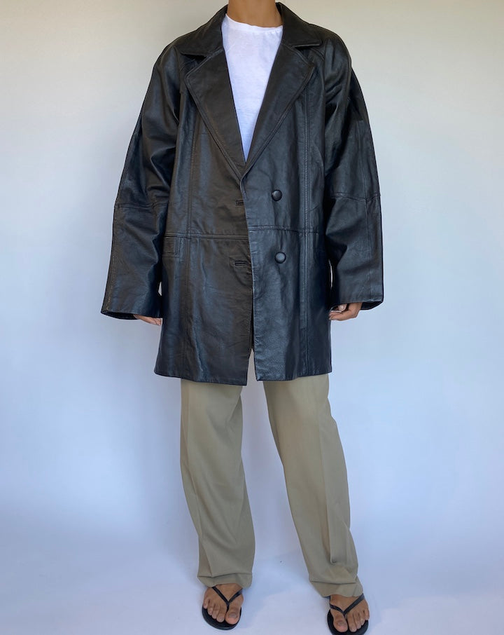 VINTAGE BLACK OVERSIZED LEATHER JACKET 968