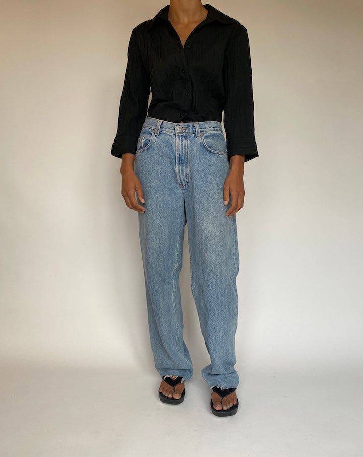 VINTAGE BLACK PLEATED SHIRT BLOUSE 1328