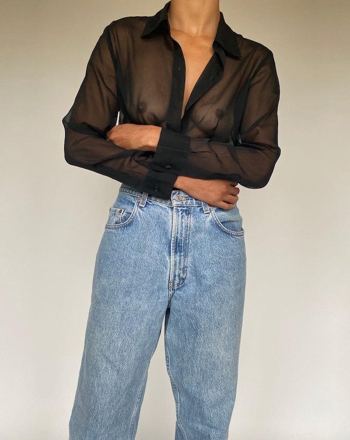 VINTAGE BLACK SHEER BLOUSE 1224-5