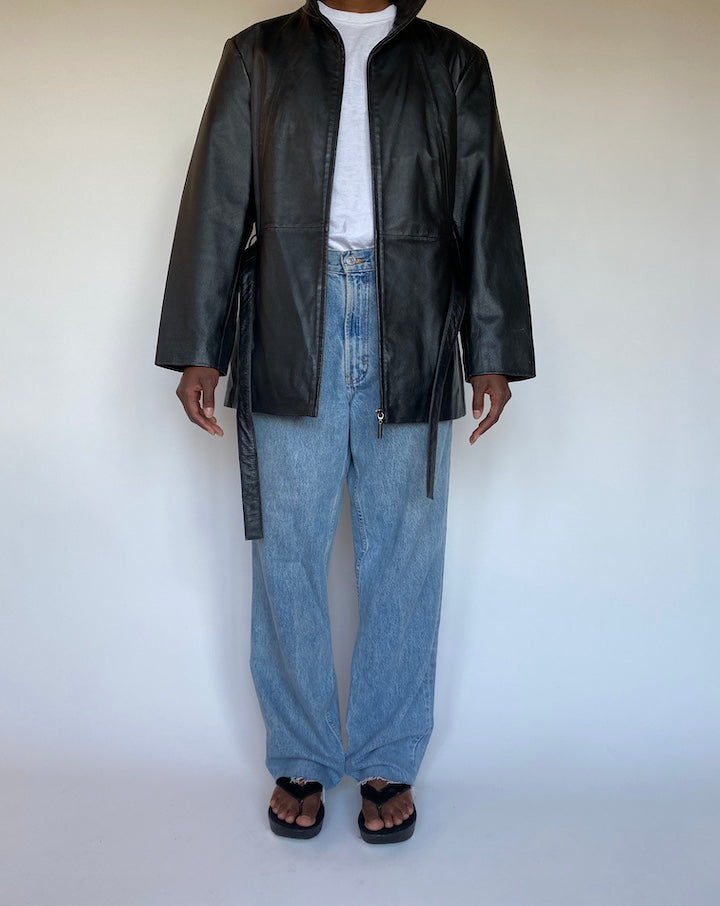 VINTAGE BLACK SHORT TRENCH LETHER JACKET 1288-4