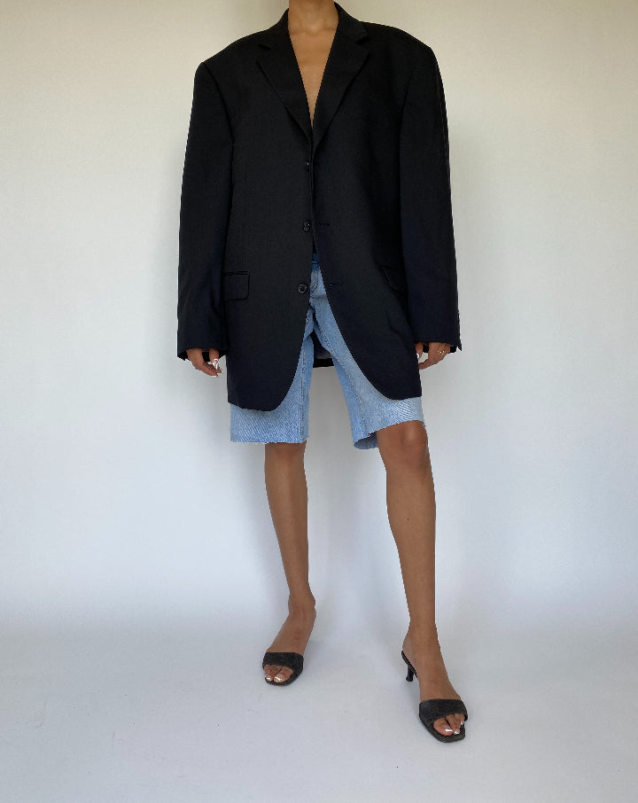 VINTAGE BLACK SINGLE BREASTED WOOL BLAZER 858