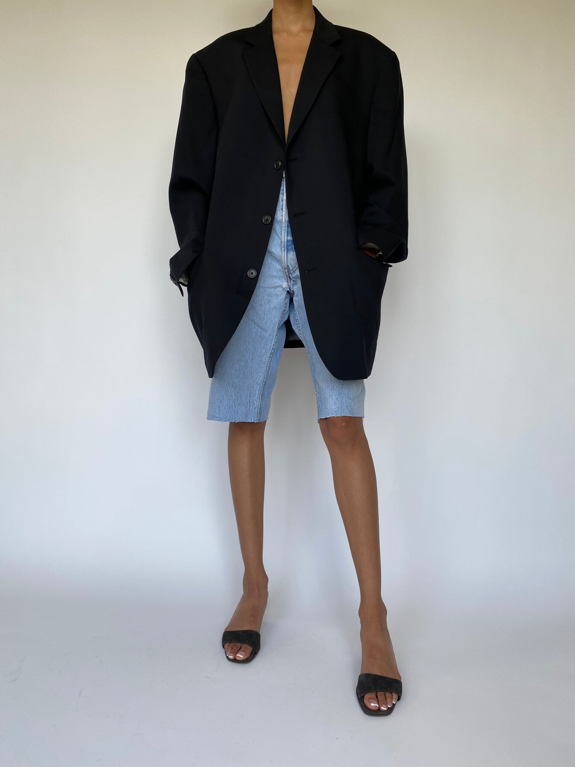VINTAGE BLACK SINGLE BREASTED WOOL BLAZER 858-4