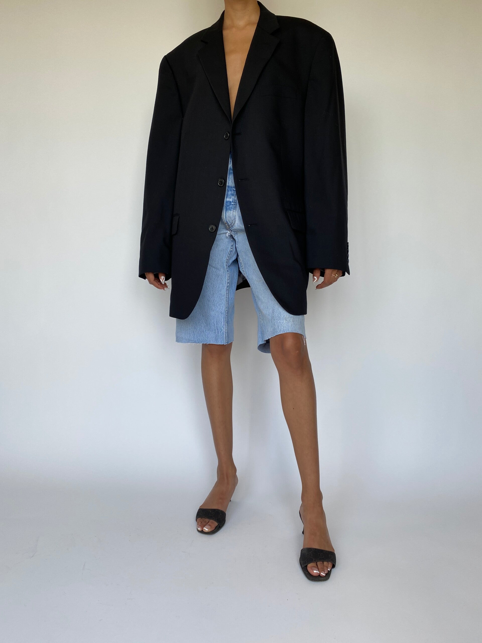 VINTAGE BLACK SINGLE BREASTED WOOL BLAZER 858-5