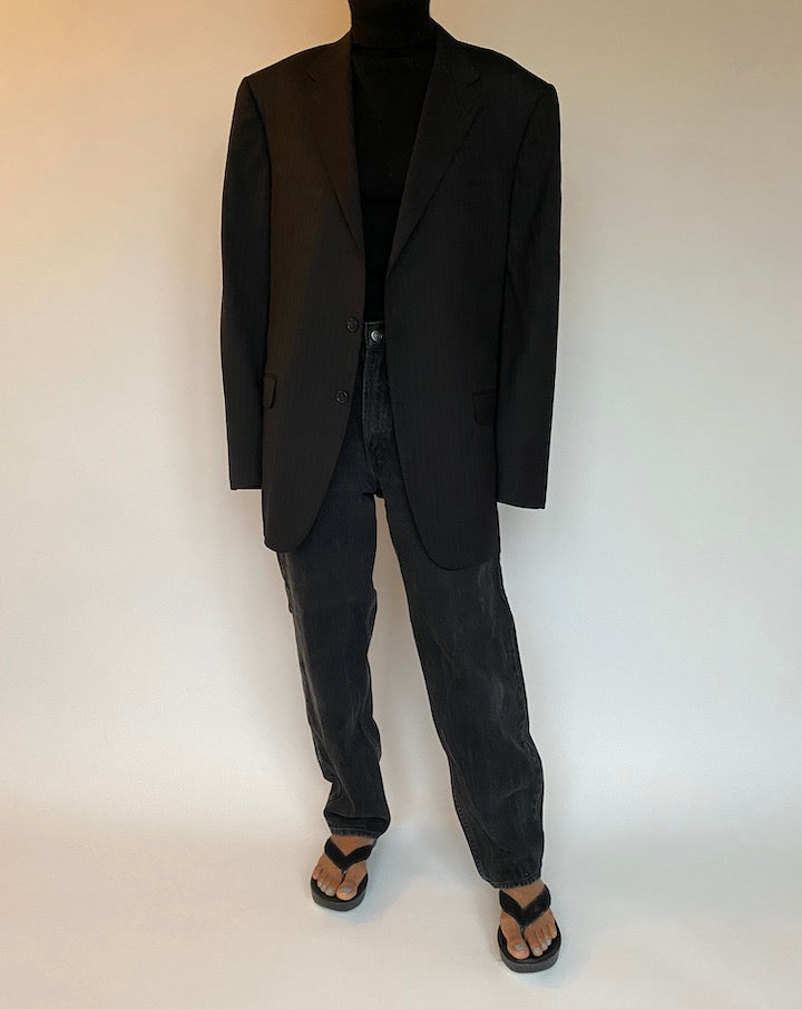VINTAGE BLACK STRIPED BLAZER 1415-3