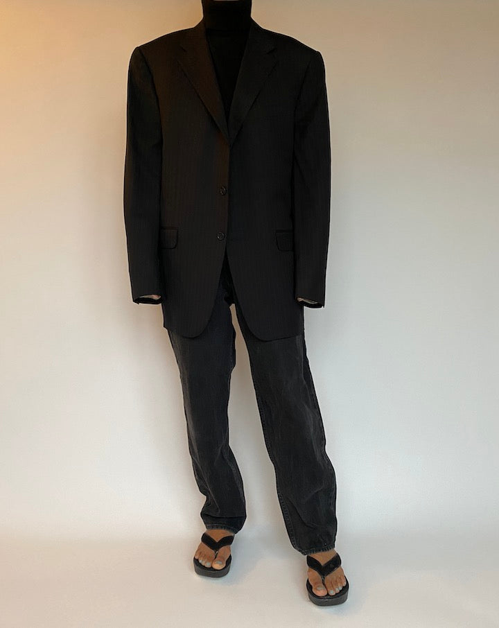 VINTAGE BLACK STRIPED BLAZER 1415