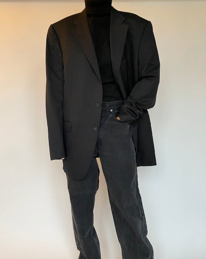 VINTAGE BLACK STRIPED BLAZER 1415