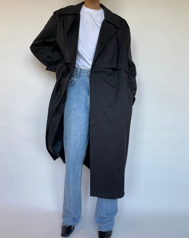 VINTAGE BLACK TRENCH COAT 534-2