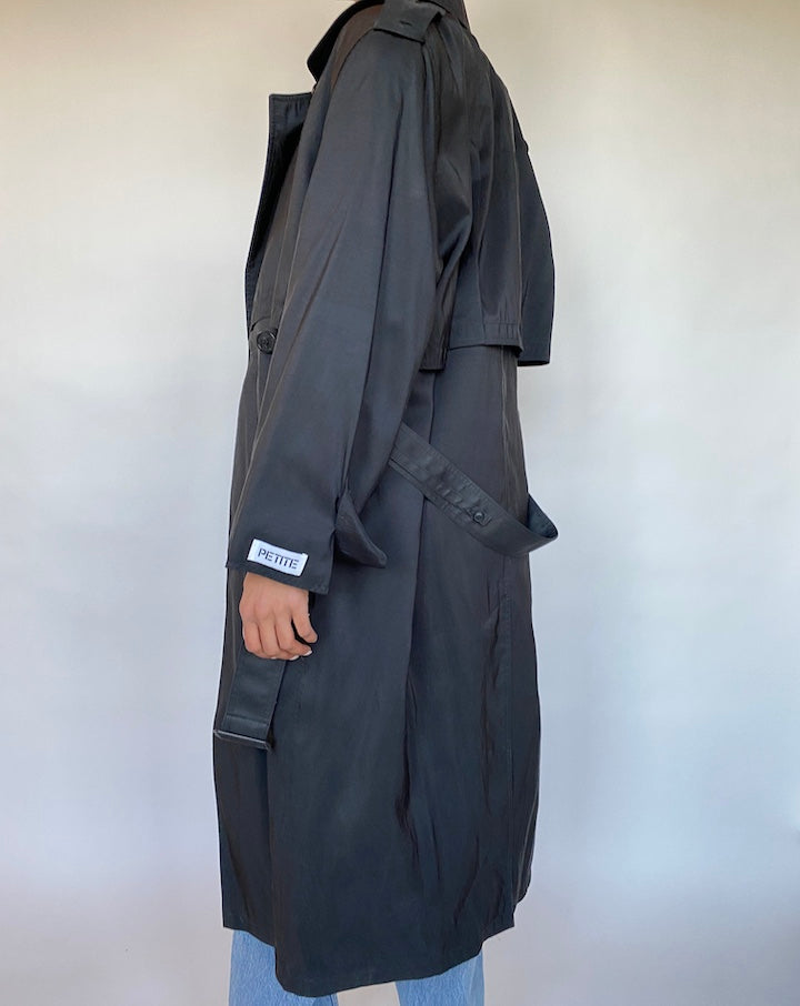 VINTAGE BLACK TRENCH COAT 534-5