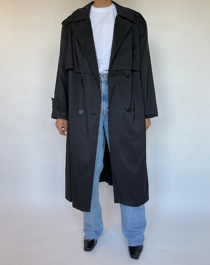 VINTAGE BLACK TRENCH COAT 534