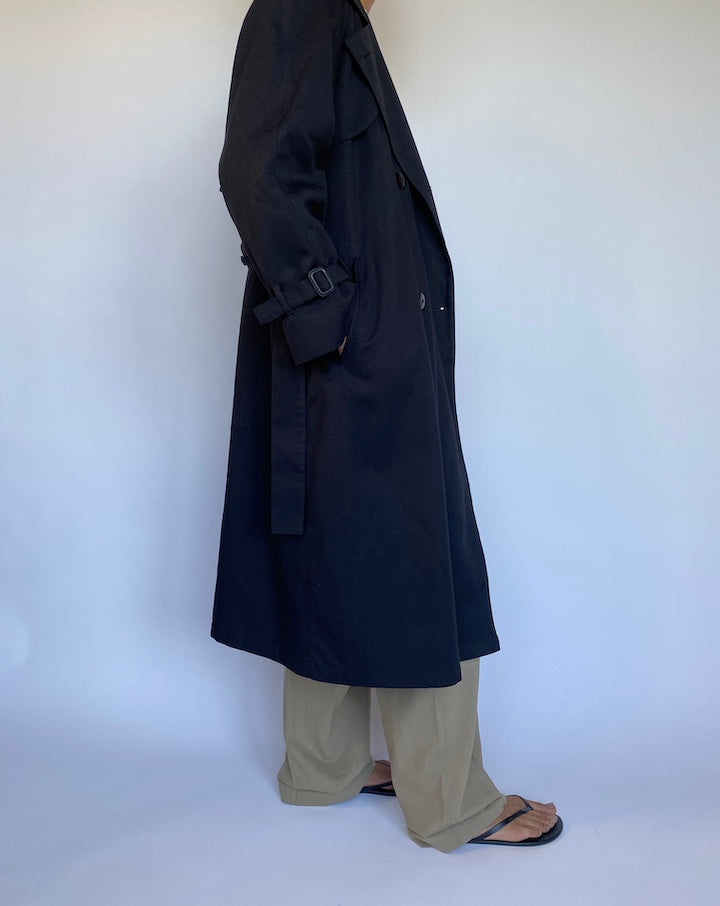 VINTAGE BLACK TRENCH COAT 966-3