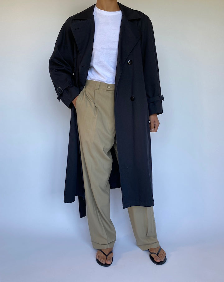VINTAGE BLACK TRENCH COAT 966