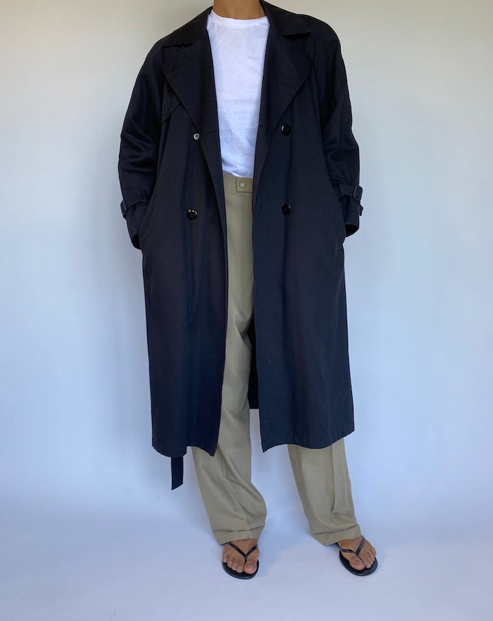 VINTAGE BLACK TRENCH COAT 966