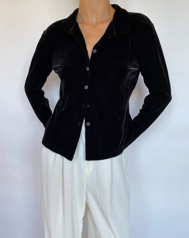 VINTAGE BLACK VELVET BLOUSE 681