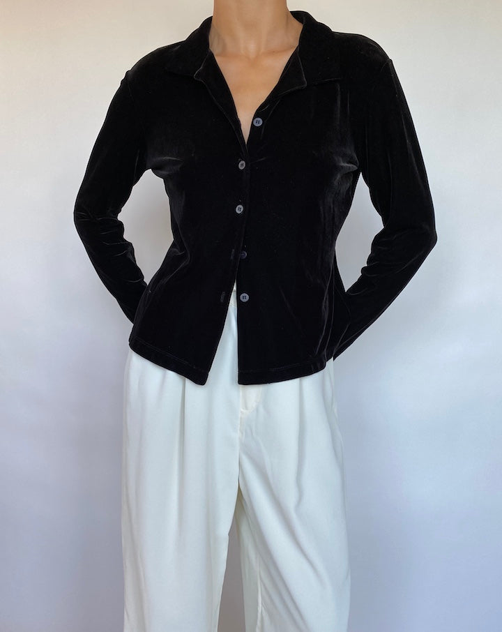 VINTAGE BLACK VELVET BLOUSE 681