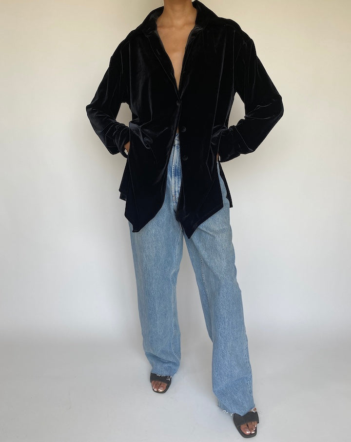 VINTAGE BLACK VELVET BLOUSE 891-2