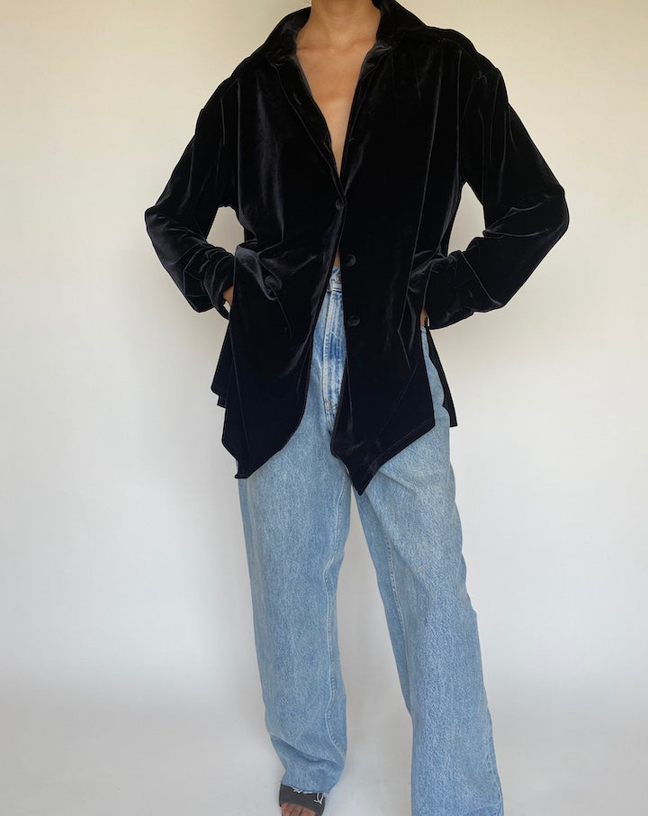VINTAGE BLACK VELVET BLOUSE 891