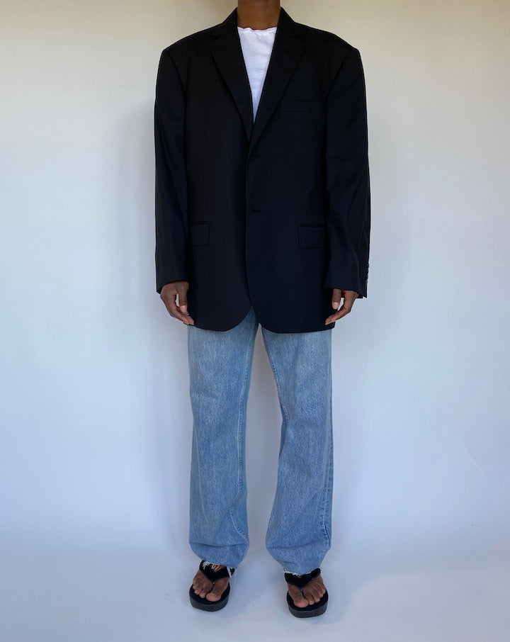 VINTAGE BLACK WOOL BLAZER 1143-4