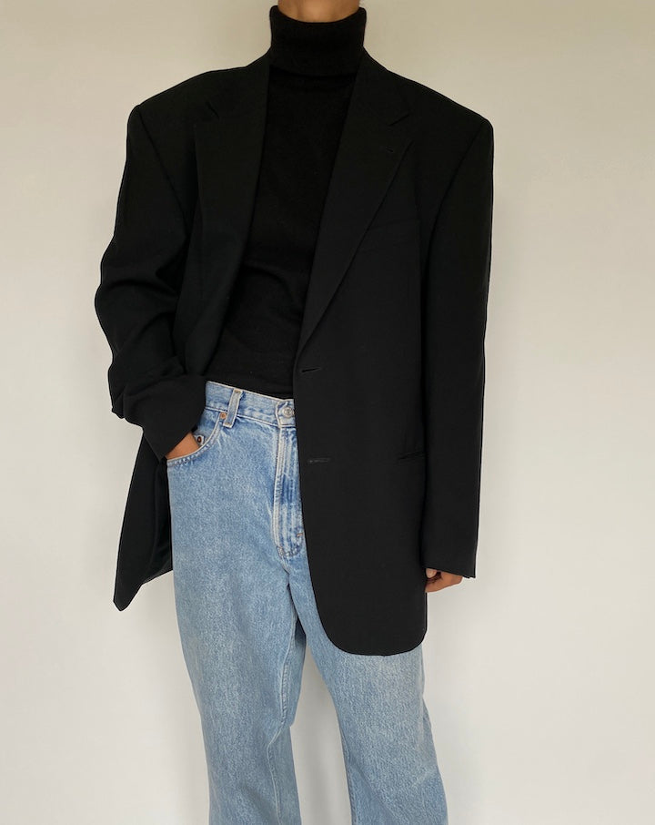 VINTAGE BLACK WOOL BLAZER 1451-3