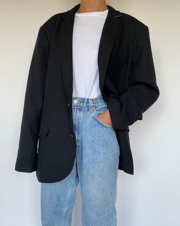 VINTAGE BLACK WOOL BLENDED BLAZER 1057-3