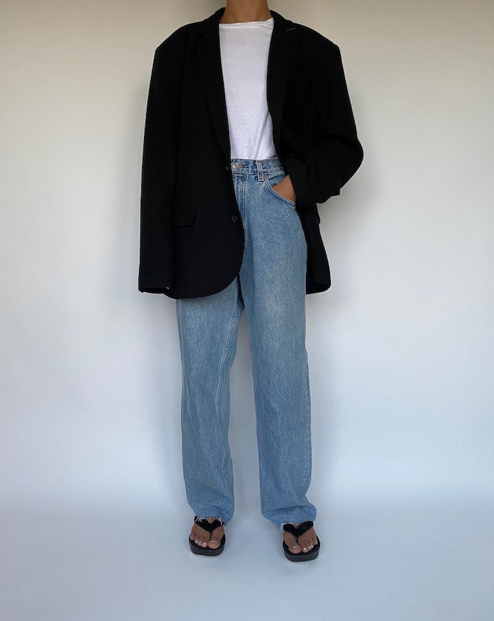 VINTAGE BLACK WOOL BLENDED BLAZER 1057