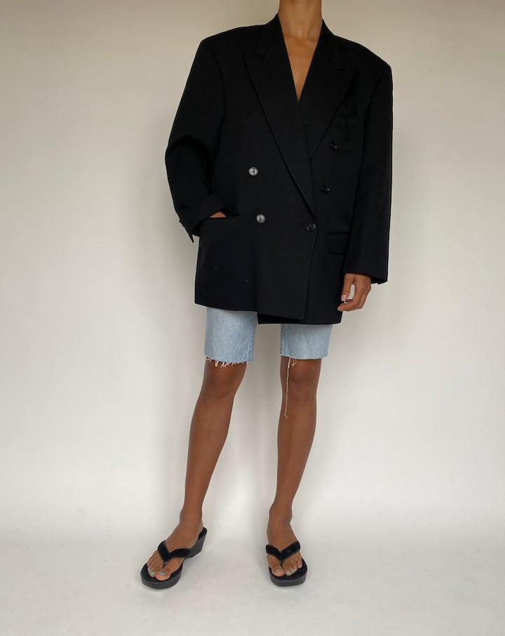 VINTAGE BLACK WOOL DOUBLE BREASTED BLAZER 1237-3