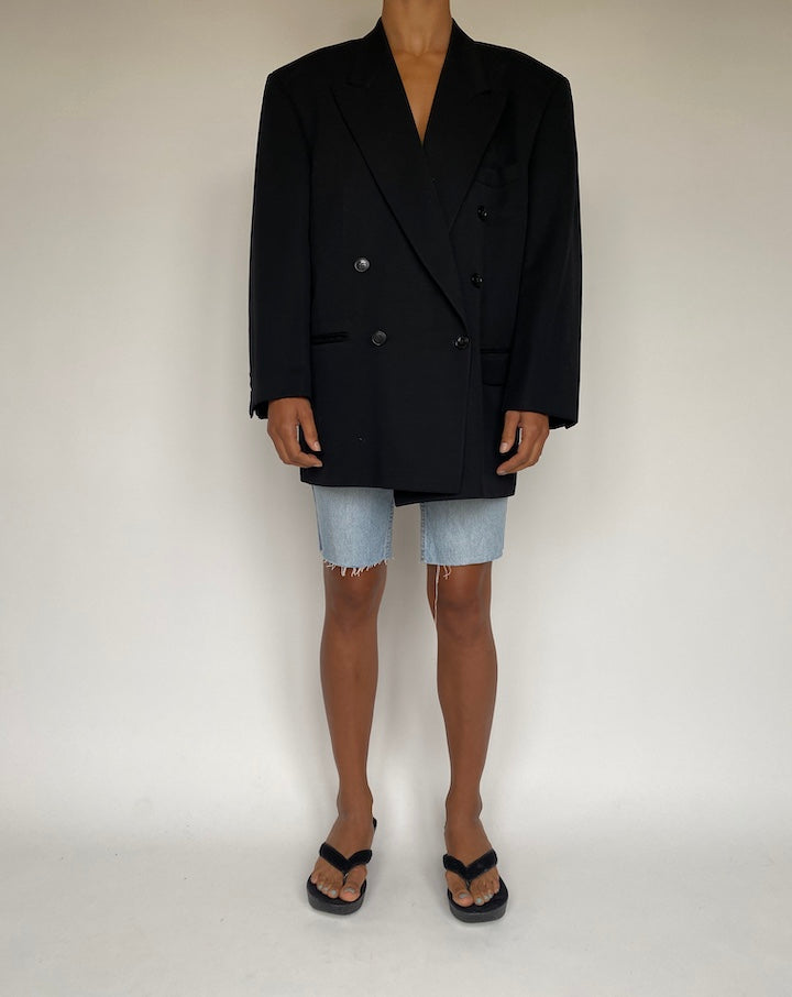 VINTAGE BLACK WOOL DOUBLE BREASTED BLAZER 1237