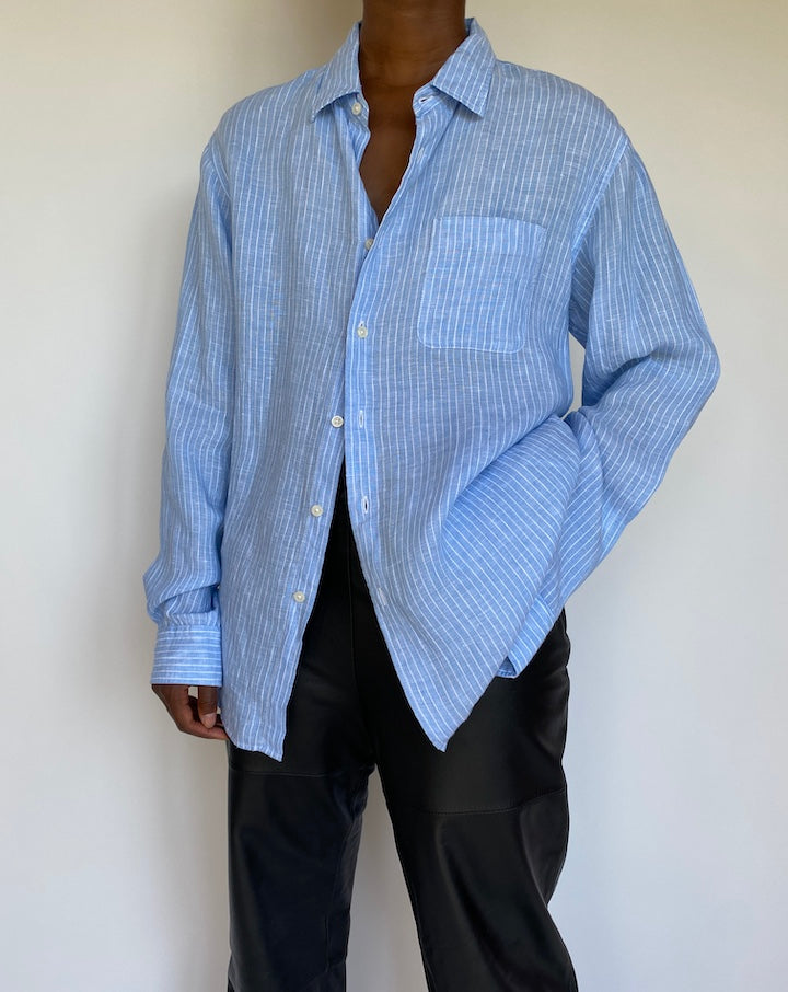VINTAGE BLUE STRIPED LINEN BLAZER 1162-2