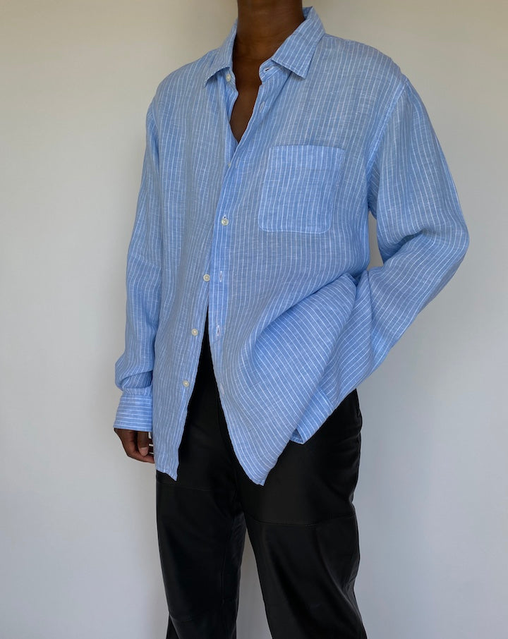 VINTAGE BLUE STRIPED LINEN BLAZER 1162-3