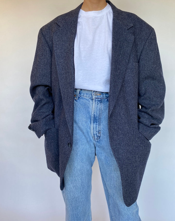 VINTAGE BLUE TWEED BLAZER 544-6