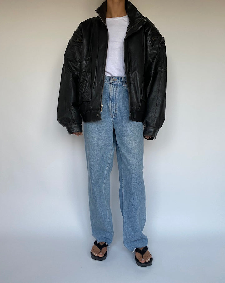 VINTAGE BOXY BLACK LEATHER JACKET 1058