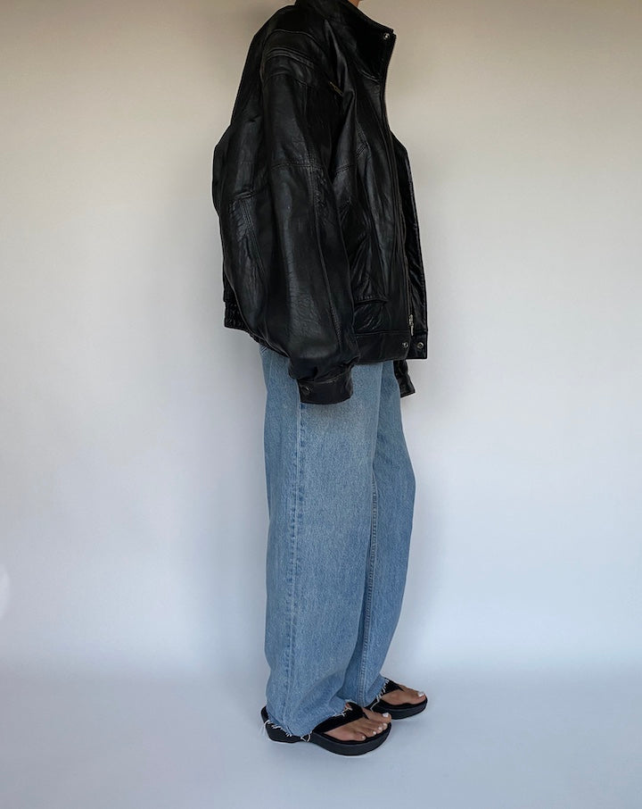 VINTAGE BOXY BLACK LEATHER JACKET 1058