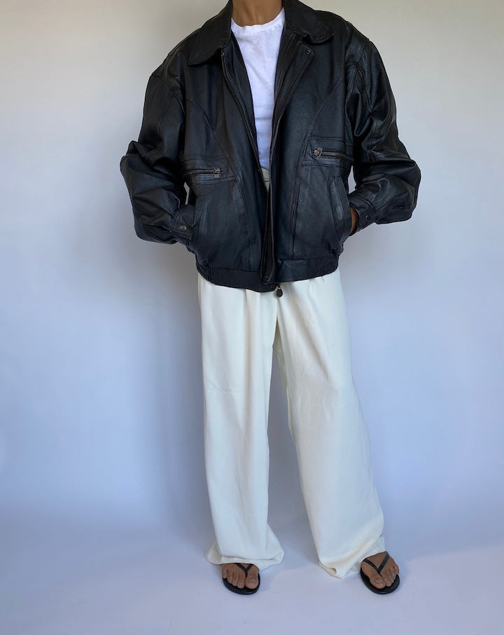 VINTAGE BOXY BLACK LEATHER JACKET 950-6