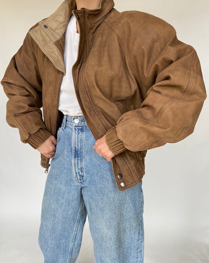 VINTAGE BOXY BROWN LEATHER JACKET 459