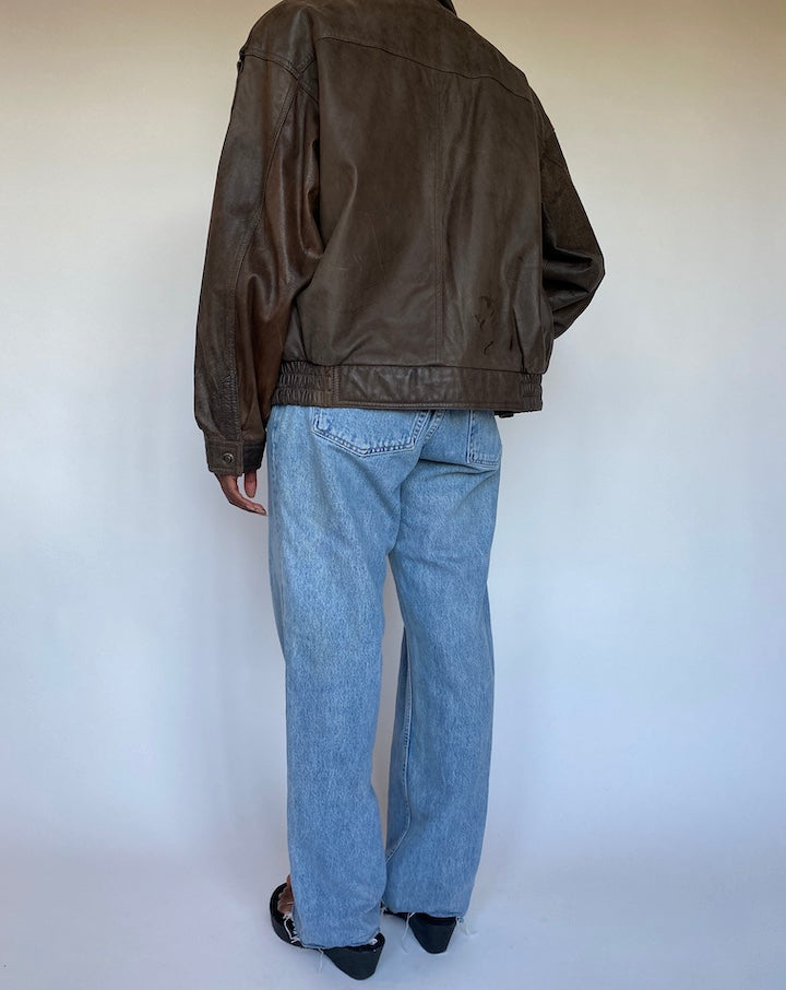VINTAGE BROWN BOXY LEATHER JACKET 1298-2
