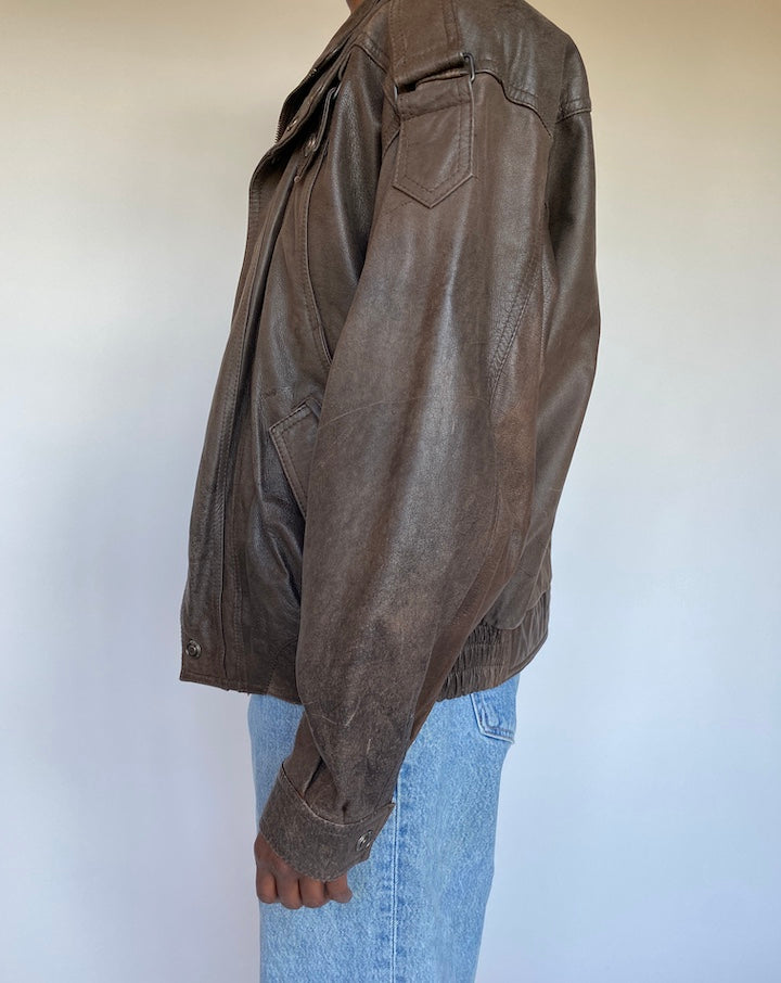 VINTAGE BROWN BOXY LEATHER JACKET 1298-3