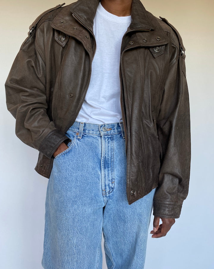 VINTAGE BROWN BOXY LEATHER JACKET 1298