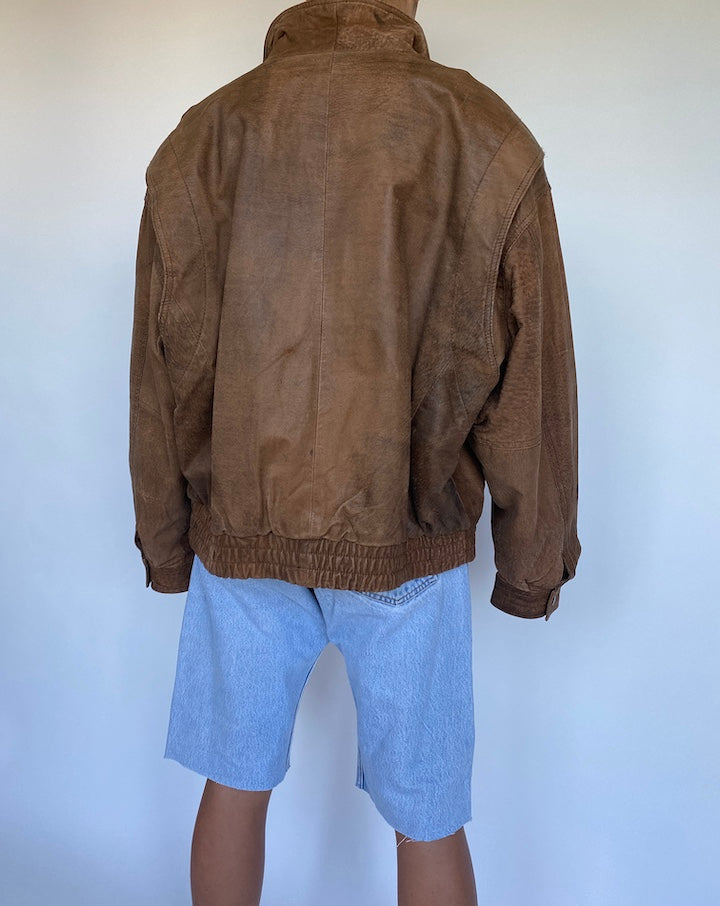 VINTAGE BROWN BOXY LEATHER JACKET 914-2