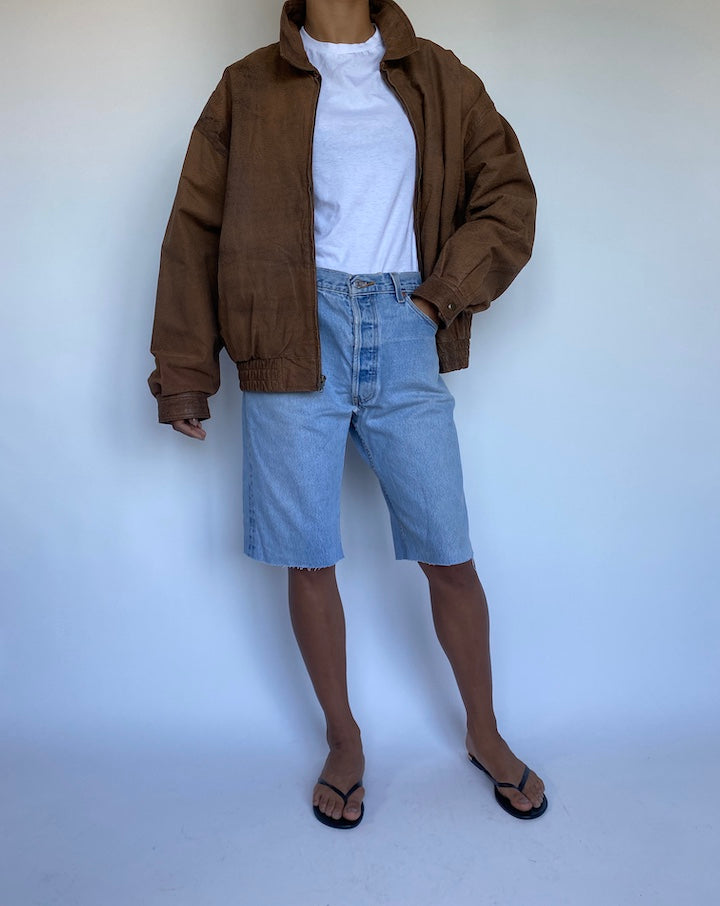 VINTAGE BROWN BOXY LEATHER JACKET 914-3