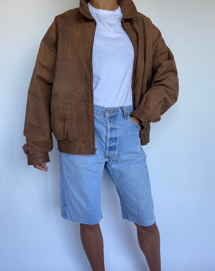 VINTAGE BROWN BOXY LEATHER JACKET 914